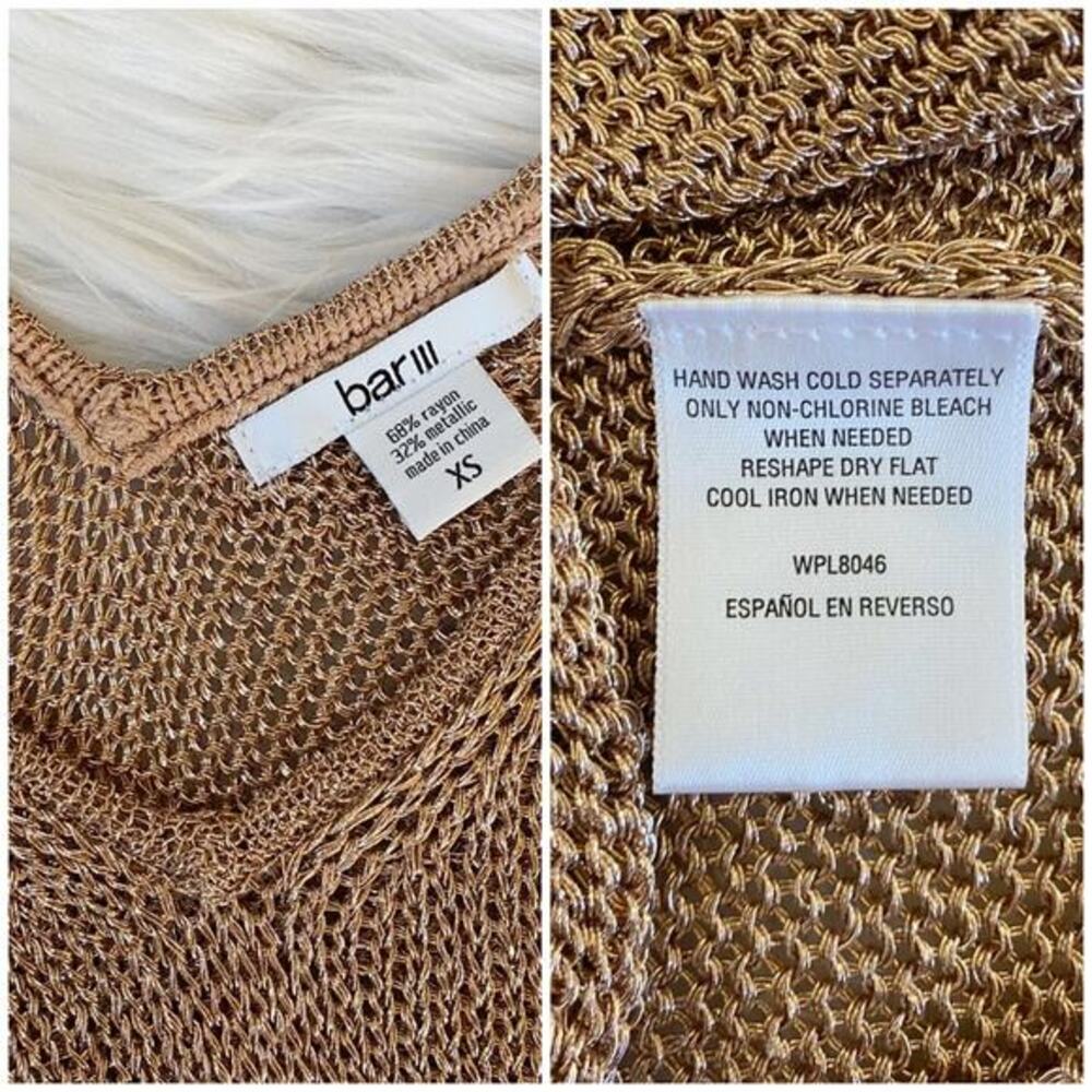 Bar III‎ Womens Metallic Mesh Knit Sleeveless Sweater Tank Rose Gold sz XS - Picture 6 of 10